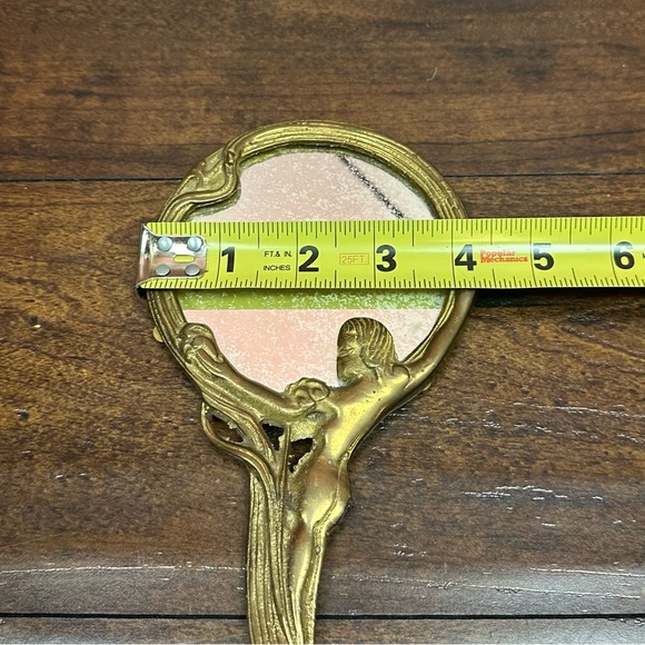Art Nouveau Woman Figure Hand Mirror Brass Vanity Mirror Antique - Picture 7 of 7